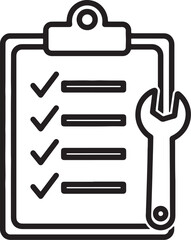 Checklist, to-do list with wrench and checkmarks on a clipboard tool isolated on a white background.