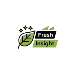 A logo featuring a green leaf with stars and the words fresh insight in black and green colors