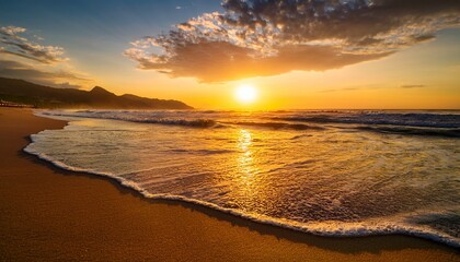 Obraz premium Golden Sunset At The Beach