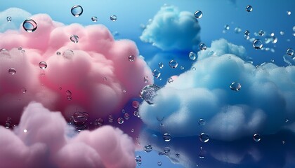 Pink Blue Cloud Floats Water Drops