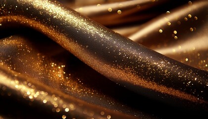 Glittering Gold Particles On Black Flowing Fabric Background