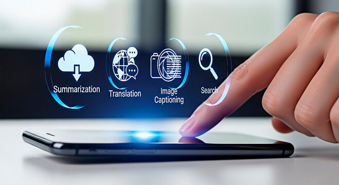 Touching smartphone technology with a person’s finger for the concept of cloud computing and modern technology.