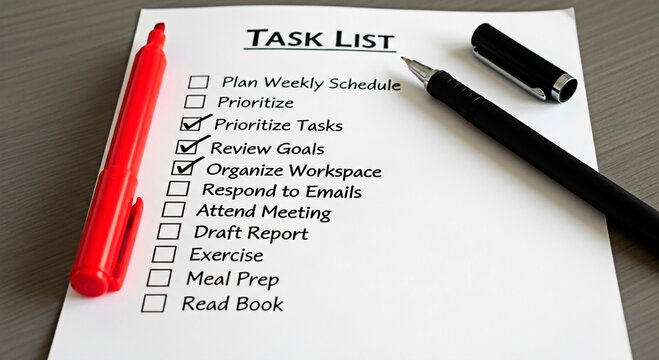 Task list with a pen and marker for the concept of scheduling and organization.