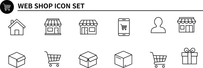 Hand drawn web shop and e commerce icon set