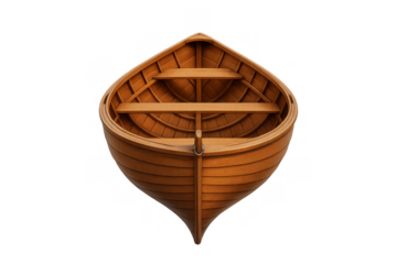 Wooden rowboat floating, 3d rendering of a classic small boat for transportation, adventure, and travel on transparent background