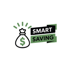 A graphic of a money bag with dollar sign and smart saving text on a white background illustration