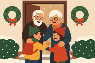 Welcoming warm joy welcome wreaths illustration door filling holiday hugs entryway grandparents