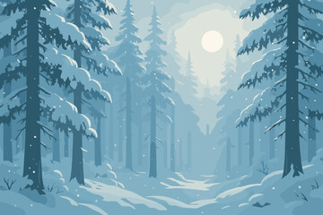 Serenity tall winter pines frozen filtering forest sunlight vector sparkles illustration branches