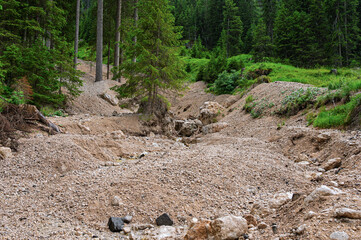 alpine landscape along the trail through San Nicolò valley, Val di Fassa, Dolomites, Italy
