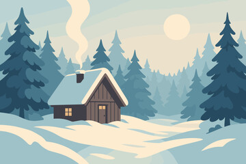 From under smoke illustration pale cabin vector small snowy sunlight serenity surrounded