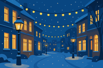 Glow crisp snowy vector lanterns against evening illustration blue warmth