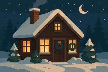 Fototapeta premium View peaceful fireplace hanging charm windows vector cottage illustration blending stillness frosted