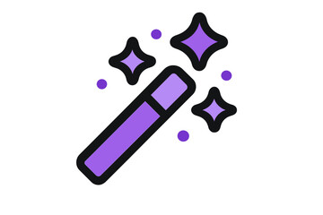 Stylized purple magic wand icon casting a spell with sparkling stars and dots