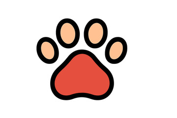 Cartoon animal paw print icon with large red pad and four small orange toes