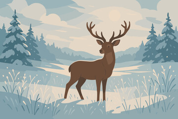 Delicate winter tranquility illustration tranquil snowy deer radiating vector quiet still frosty