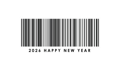 2026 Happy New Year Barcode Vector, Code 128 barcode isolated on white background