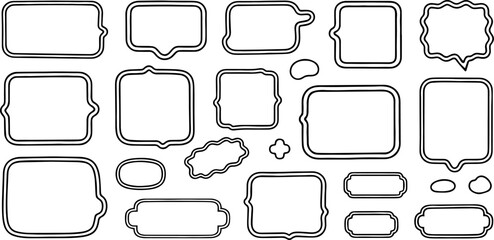 Obraz premium Hand drawn speech bubble and frame outline vector collection with comic style doodle shapes for messages, notes, stickers, social media posts and graphic design projects