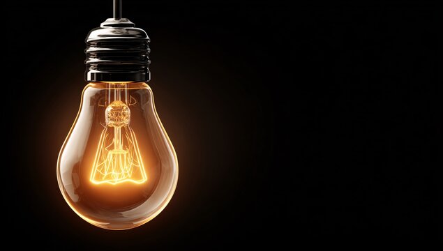 Glowing lightbulb with dark background