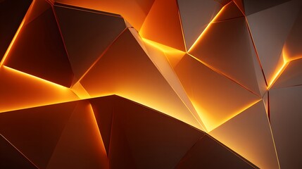 Abstract geometric background with glowing orange lines and dark shadows creating a futuristic and dynamic visual effect.