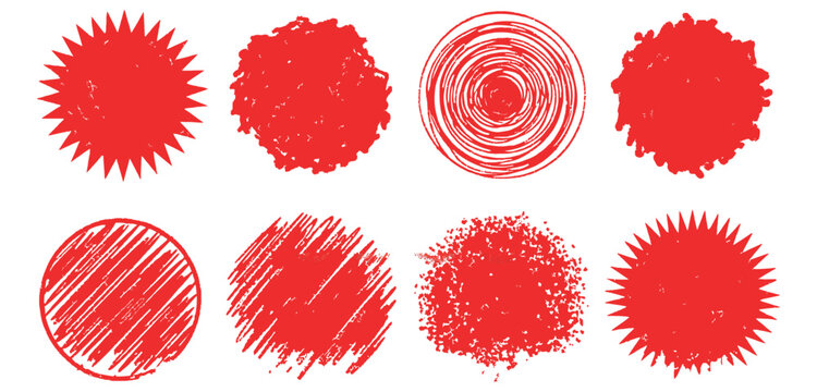 Red oval stamp collection with unique textures and patterns