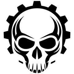 Vector Art Black and White Clockwork Skull Illustration for Tattoo or Logo Design