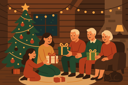 Family exchange ones illustration room fire loved cozy fill celebration vector small
