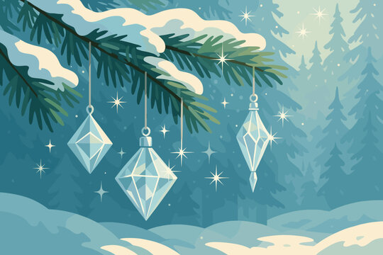 Pine vector across branch illustration frosty winter outdoor delicate crystal snowy ornaments
