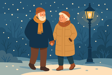 Warmth hand glowing elderly nearby illustration lantern stroll against cold walking winter