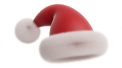 Festive Santa hat with fluffy white fur trim and soft red fabric in a cute 3D illustration style, perfect for Christmas artwork, winter themes, and holiday design projects