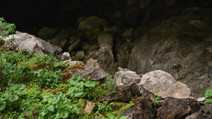 alpine landscape along the trail through San Nicolò valley, Val di Fassa, Dolomites, Italy