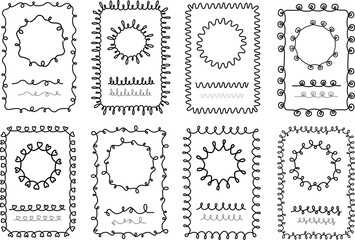 Wave hand drawn doodle frame border. Vector editable seamless elements. Wavy borders design set inspired by soft wave curves 