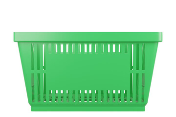 Plastic shopping basket on isolated background. Store empty basket. Supermarket shopping cart. 3d rendering.
