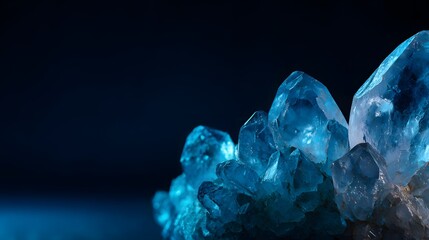 Close-up of vibrant blue crystal cluster with dark background.