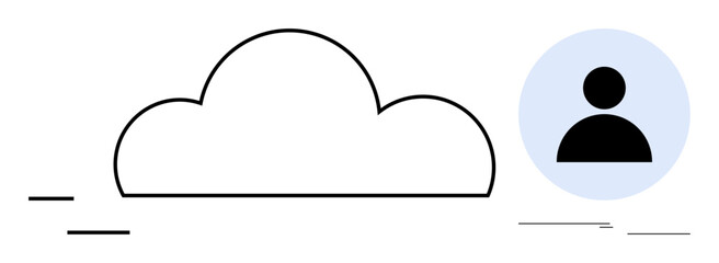 Cloud icon next to user avatar in a clean, minimalistic design. Ideal for cloud computing, data storage, user management, digital security, technology concepts, online services, simple flat metaphor