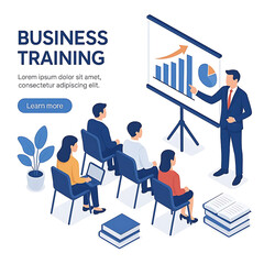 Business training or courses concept. Can use for web banner, infographics, hero images. Flat isometric vector illustration isolated on white background.