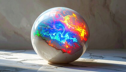 A mesmerizing opal sphere showcasing a vibrant play of colors.