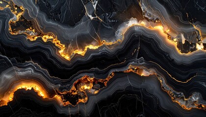 Abstract Black and Gold Marble Texture with Fiery Veins.