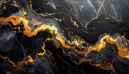 Abstract Black and Gold Marble Texture Background.