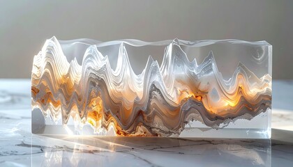 Abstract Resin Art Sculpture with Swirling Colors and Light Effects.