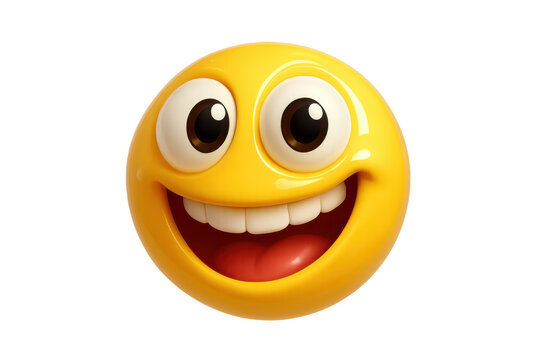Happy smiling 3d emoji showing joy and positive emotion with wide grin, round big eyes, on transparent background