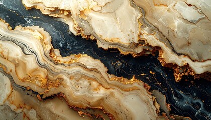 Abstract Swirling Marble Texture with Deep Blue and Golden Hues.