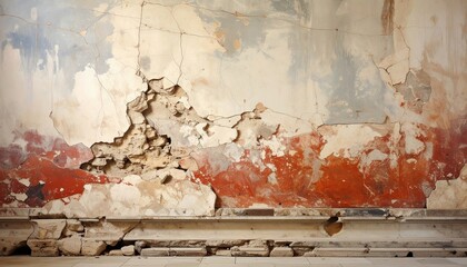 Ancient Roman Fresco Wall Showing Signs of Decay and Damage.