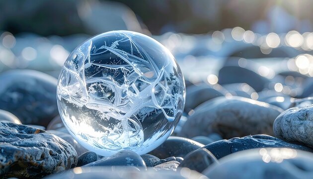 Crystal Ball Reflecting Light on a Bed of Smooth Stones. - Powered by Adobe
