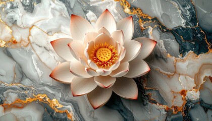Elegant Lotus Flower Blooming on a Luxurious Marble Background.