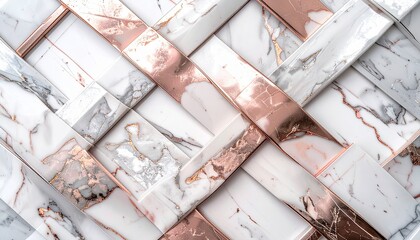 Elegant Marble and Rose Gold Weave Pattern Background.