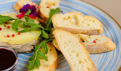 croutons pate Tuscan appetizer croutons with chicken liver. Closeup. High quality photo