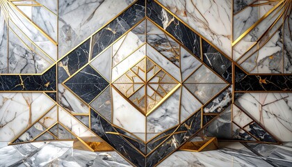 Geometric Marble and Gold Art Deco Wall Panel Design.