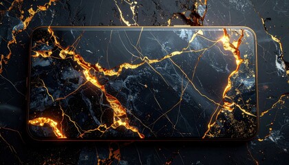 Luxury Black Marble Phone with Golden Veins.