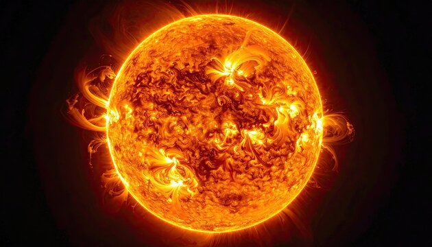 The Suns Fiery Surface with Solar Flares Erupting into Space.