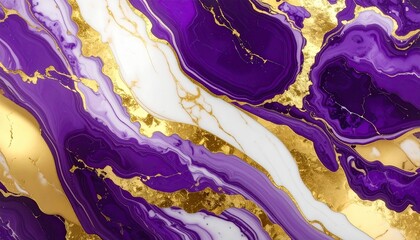 Vibrant Purple and Gold Abstract Fluid Art with Marbling Effect.